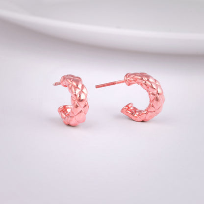 Rose Gold Chequred J Stud Earrings