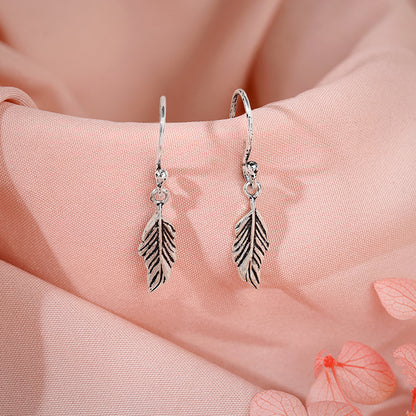 Oxidised Silver Vintage Leaf Earrings