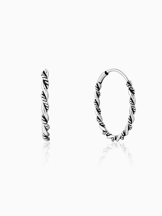 Oxidised Silver Twist Hoop Earrings