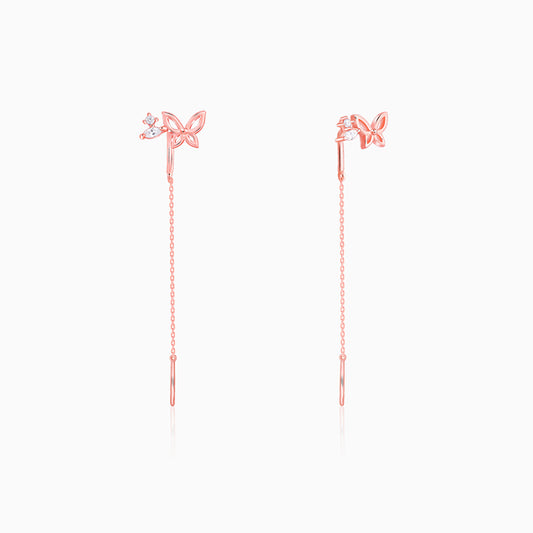 Rose Gold Butterfly Sui Dhaga Earrings - rose golf plated earrings for women