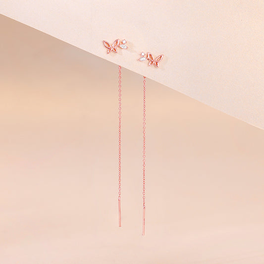 Rose Gold Butterfly Sui Dhaga Earrings - rose golf plated earrings for women