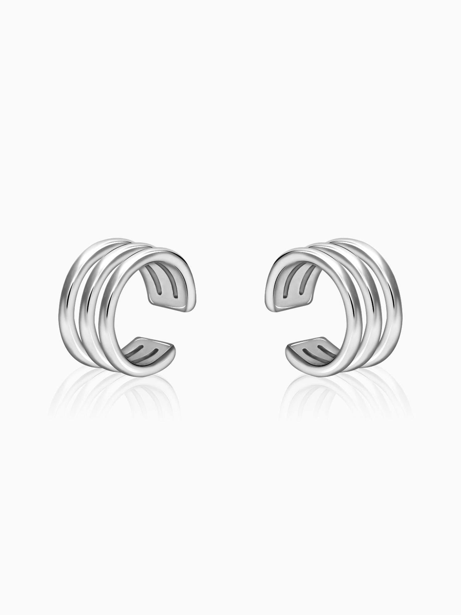 Silver Triple Clip On Hoop Earrings