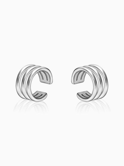 Silver Triple Clip On Hoop Earrings
