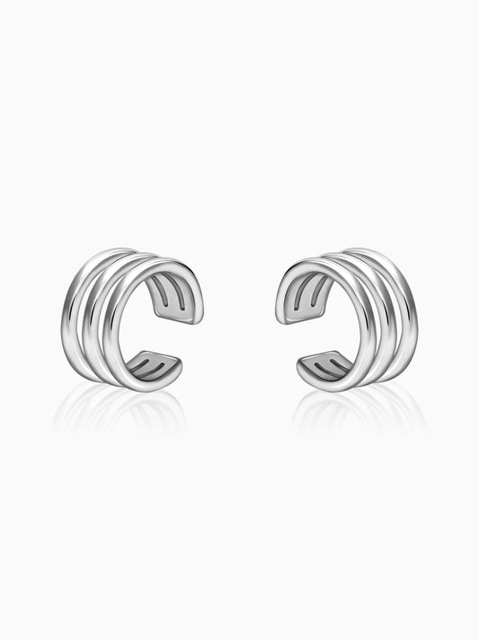 Silver Triple Clip On Hoop Earrings