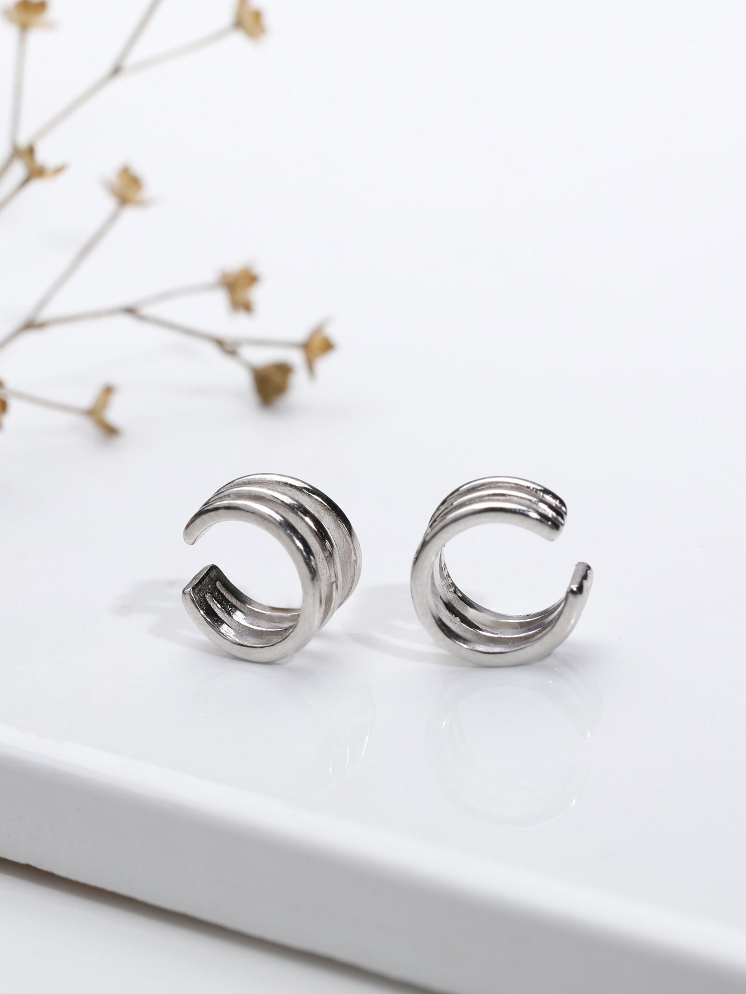 Silver Triple Clip On Hoop Earrings