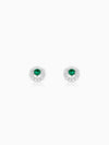 Silver Emerald Green Halo Stud Earrings