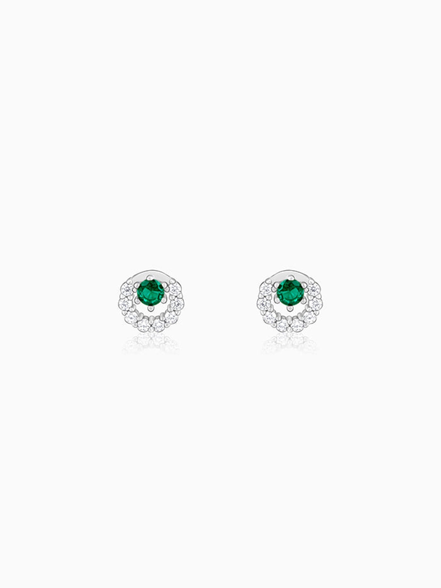 Silver Emerald Green Halo Stud Earrings