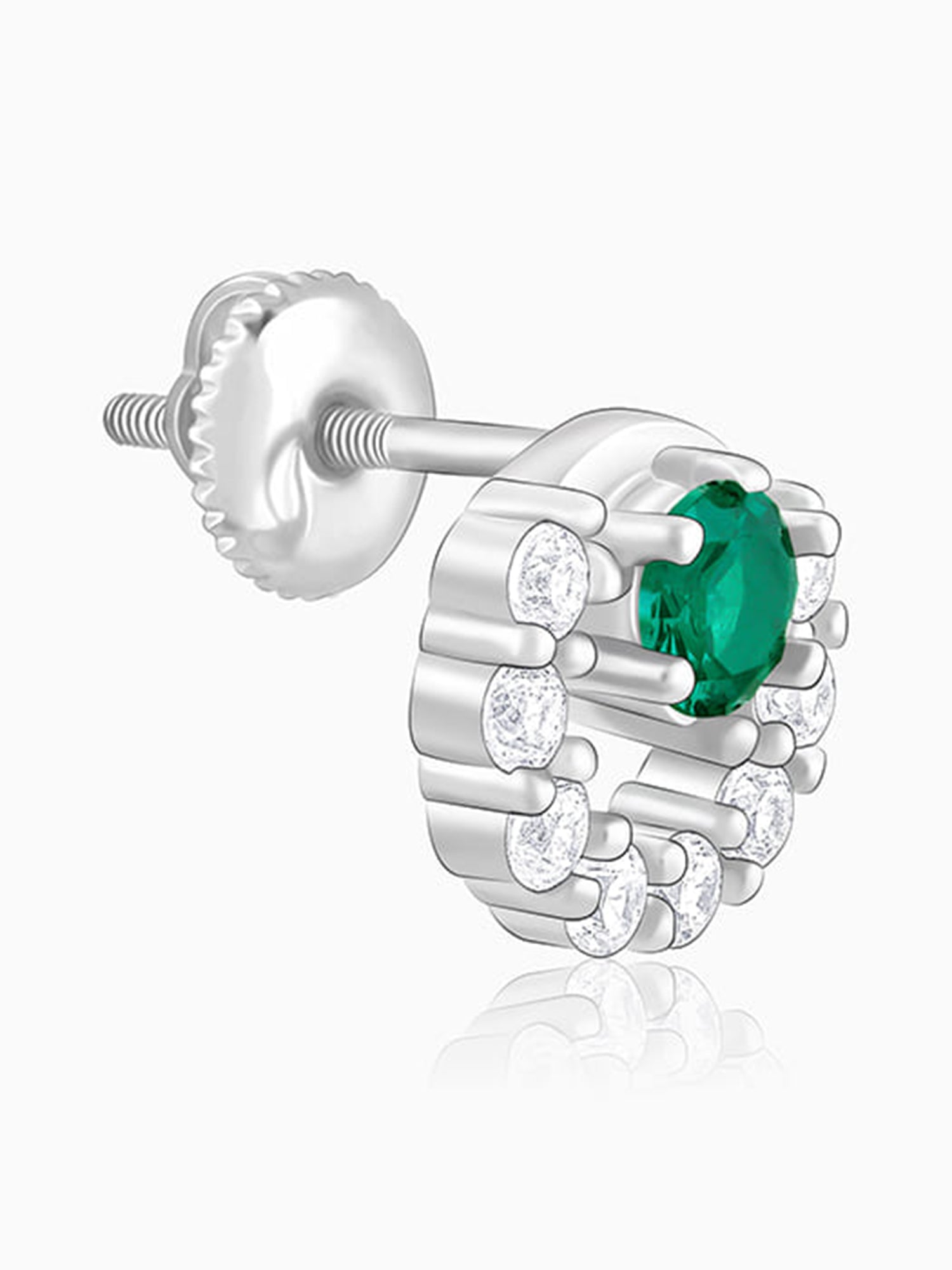 Silver Emerald Green Halo Stud Earrings