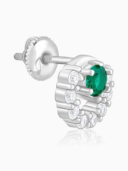 Silver Emerald Green Halo Stud Earrings