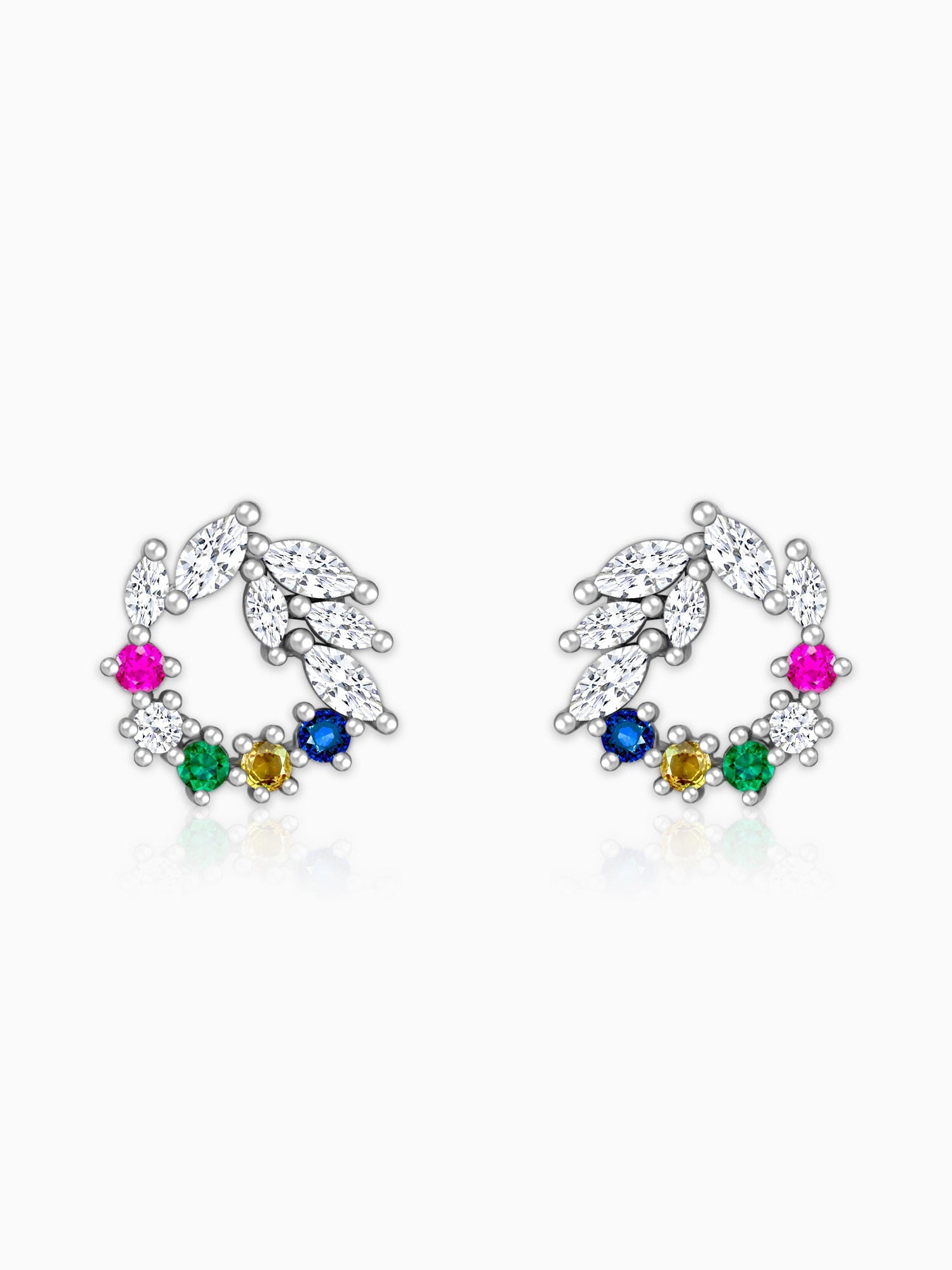 Silver Rainbow Wreath Stud Earrings