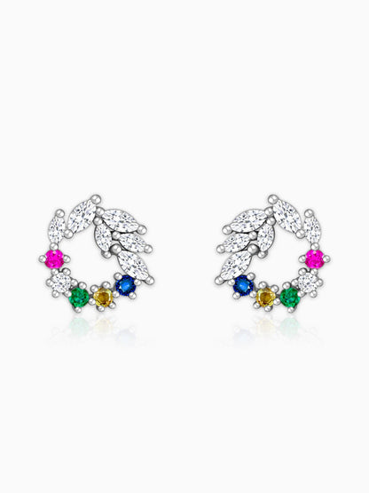Silver Rainbow Wreath Stud Earrings
