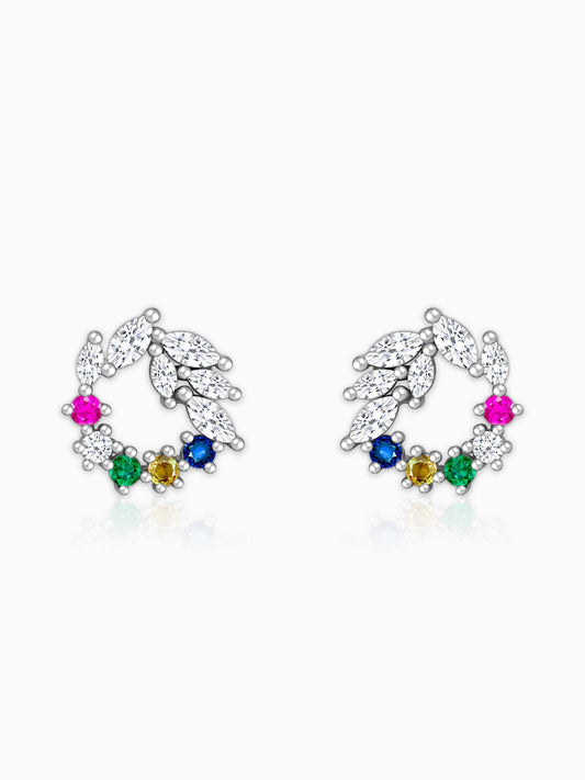 Silver Rainbow Wreath Stud Earrings
