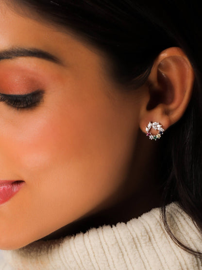 Silver Rainbow Wreath Stud Earrings
