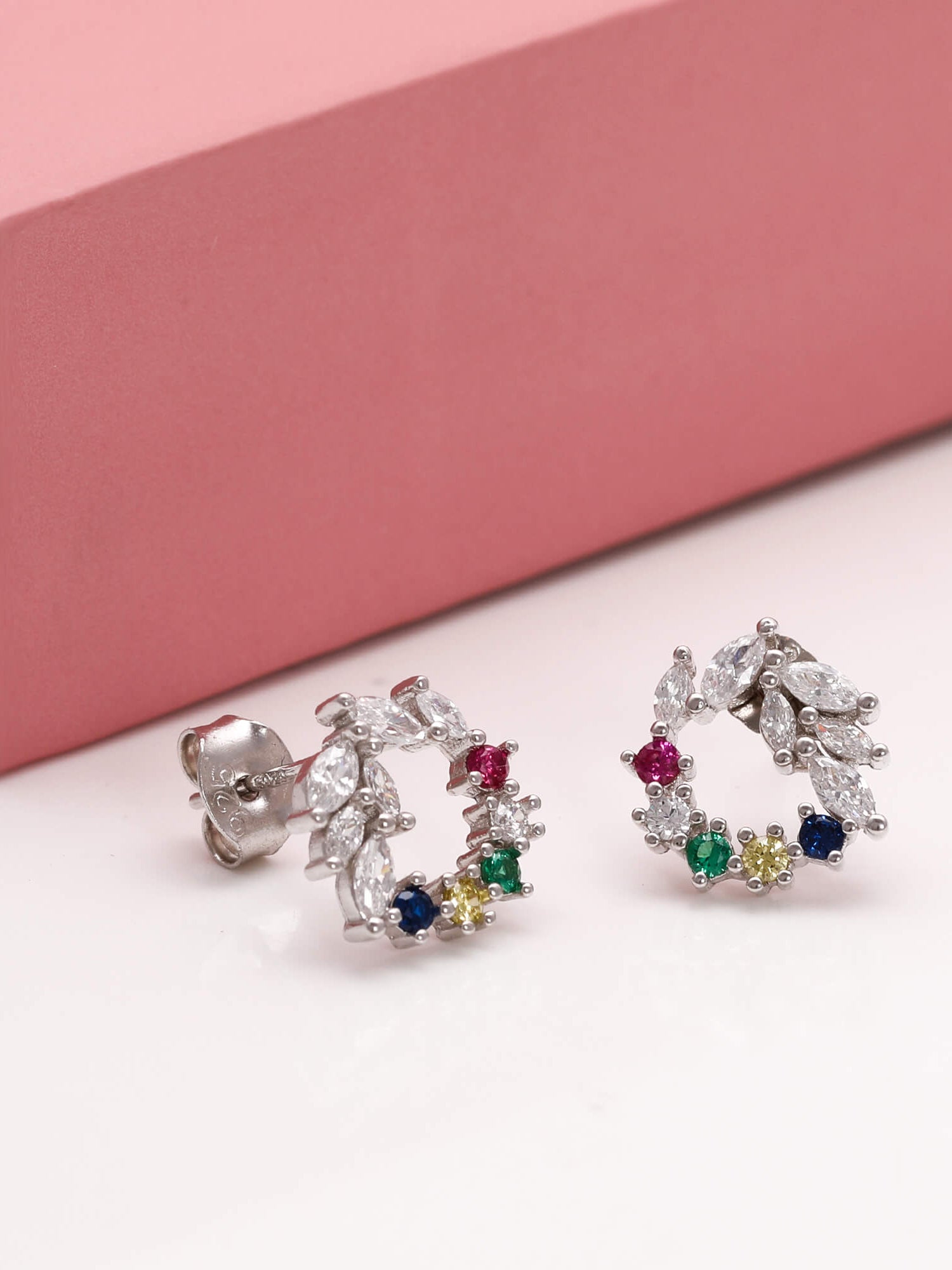 Silver Rainbow Wreath Stud Earrings