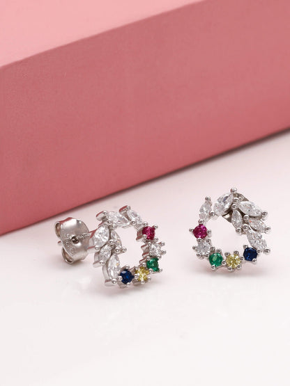 Silver Rainbow Wreath Stud Earrings
