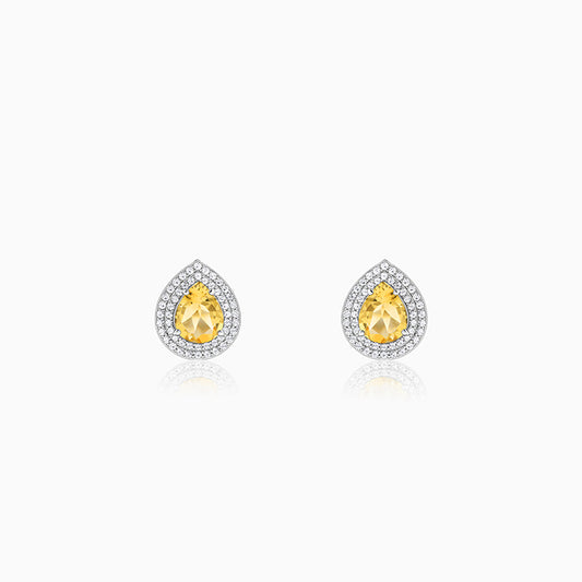 Silver Citrine Drop Studs