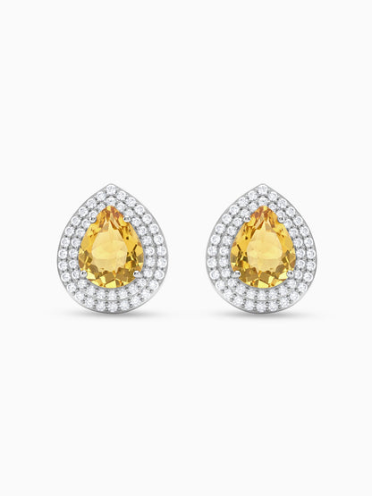 Silver Citrine Drop Studs