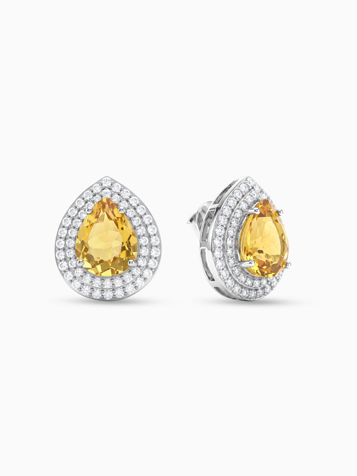 Silver Citrine Drop Studs