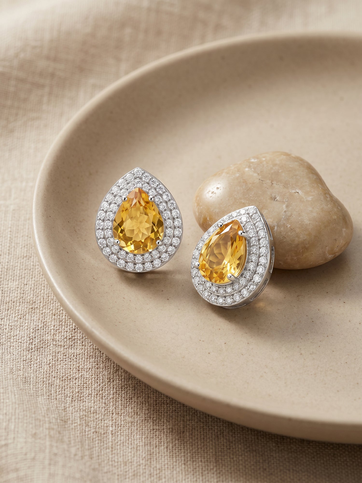 Silver Citrine Drop Studs