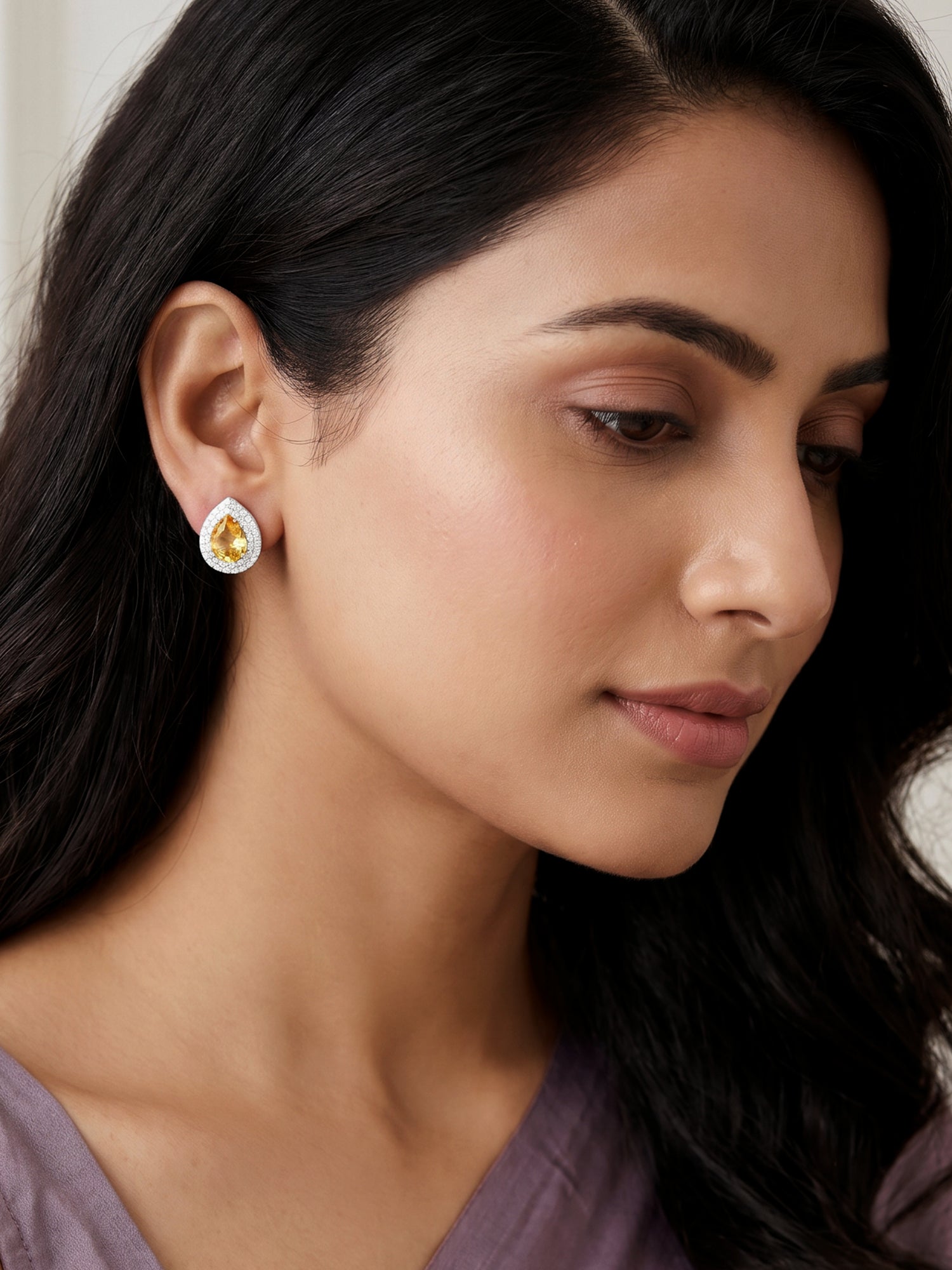 Silver Citrine Drop Studs