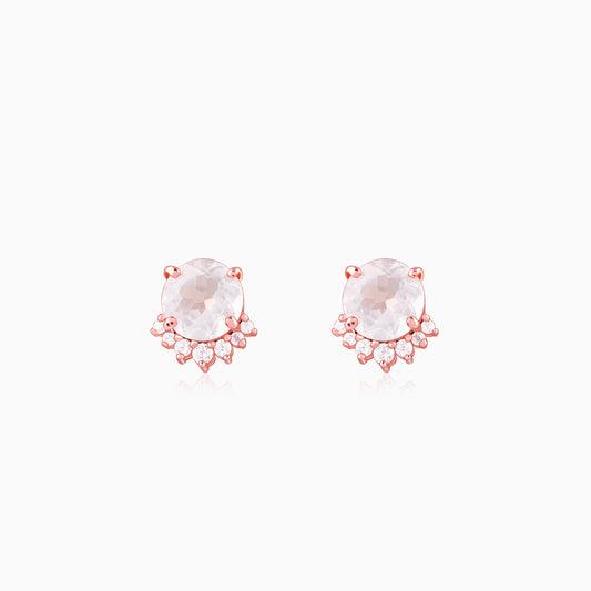 Rose Gold Bloom Rose Quartz Stud Earrings