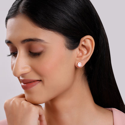 Rose Gold Bloom Rose Quartz Stud Earrings