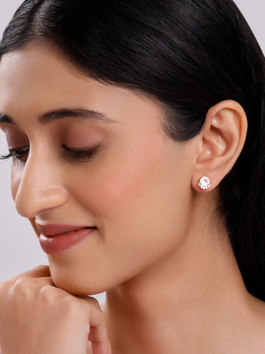 Rose Gold Bloom Rose Quartz Stud Earrings