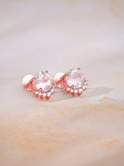 Rose Gold Bloom Rose Quartz Stud Earrings