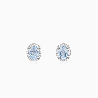 Silver Halo Blue Topaz Earrings