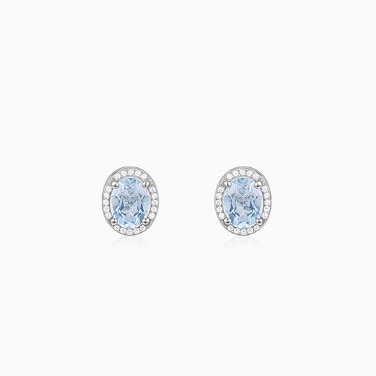 Silver Halo Blue Topaz Earrings