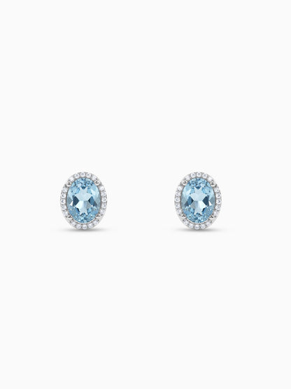 Silver Halo Blue Topaz Earrings