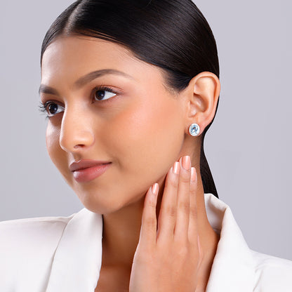 Silver Halo Blue Topaz Earrings