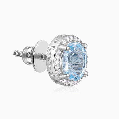 Silver Halo Blue Topaz Earrings