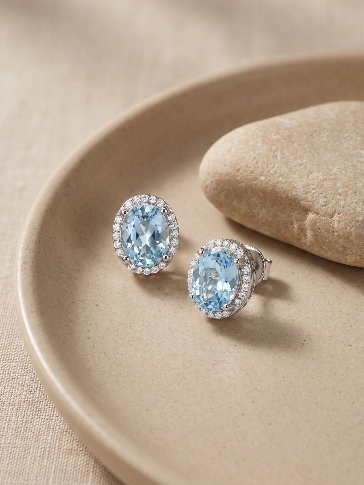 Silver Halo Blue Topaz Earrings