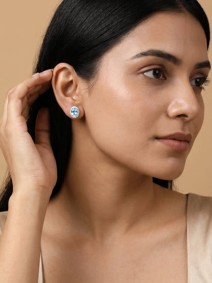 Silver Halo Blue Topaz Earrings