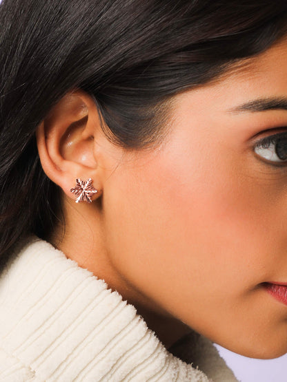 Rose Gold Snowflake Stud Earrings