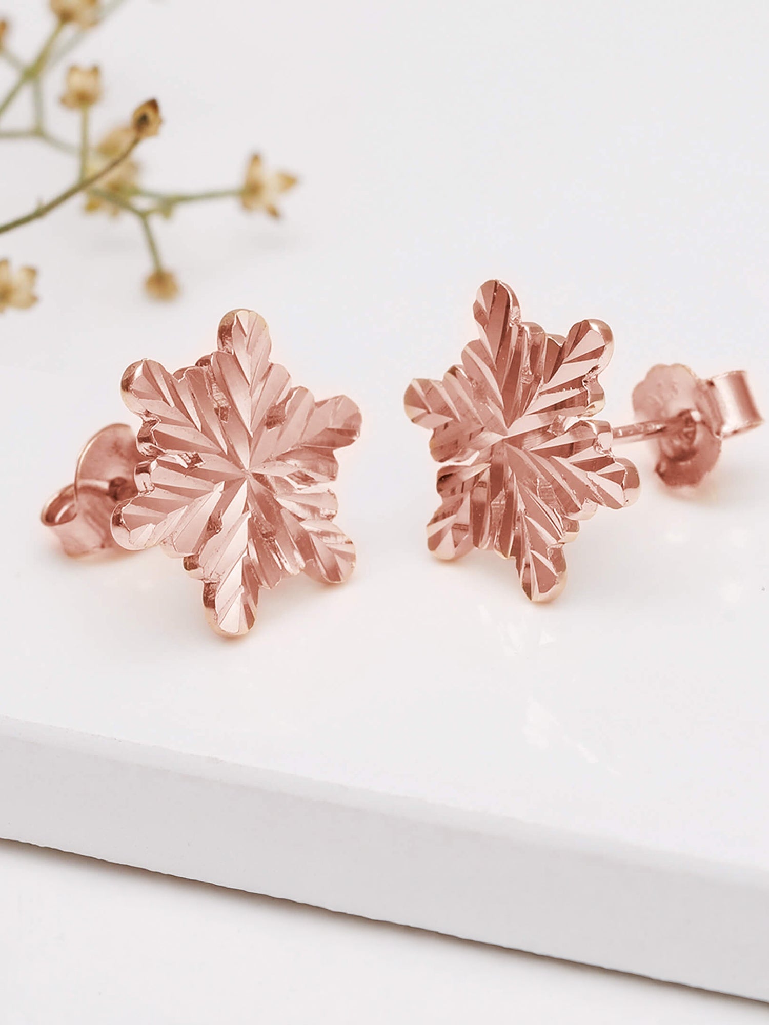 Rose Gold Snowflake Stud Earrings