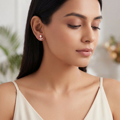 Rose Gold White Tulip Studs