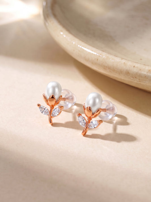 Rose Gold White Tulip Studs