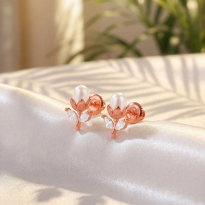 Rose Gold White Tulip Studs