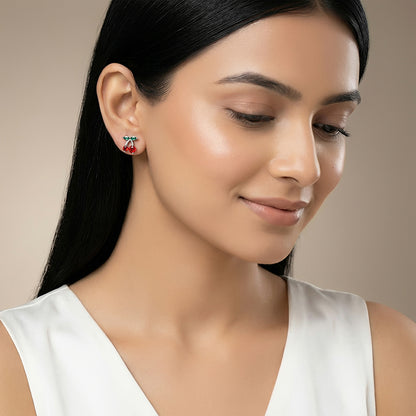 Silver Cherry Charm Earrings