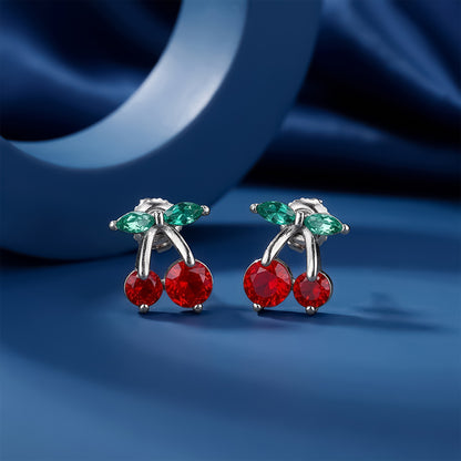 Silver Cherry Charm Earrings