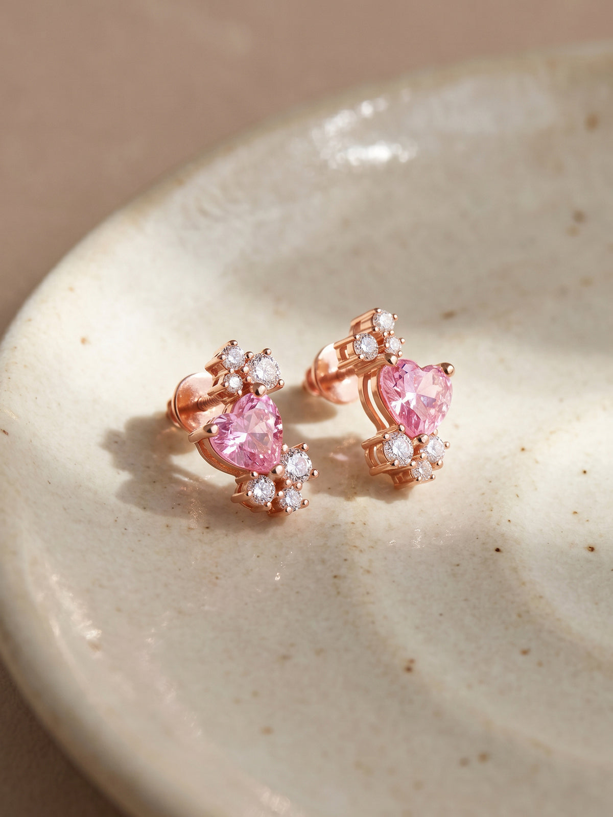Rose Gold Heart Beat Earrings