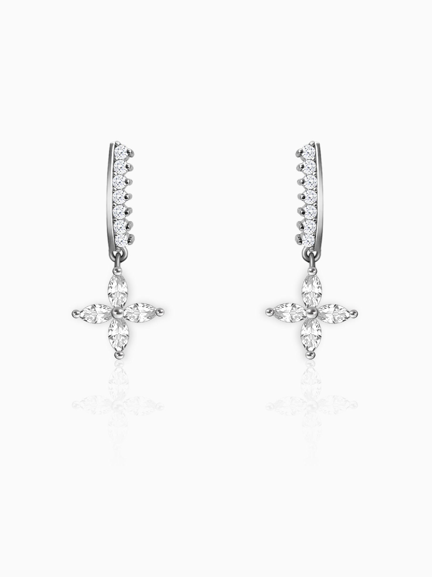 Silver Zircon Floret Drop Earrings
