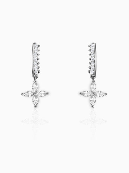 Silver Zircon Floret Drop Earrings