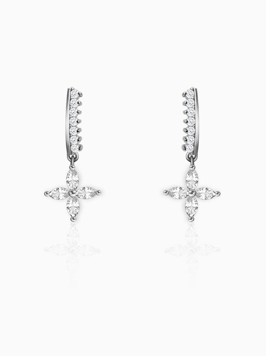 Silver Zircon Floret Drop Earrings