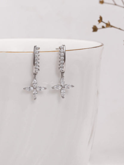 Silver Zircon Floret Drop Earrings