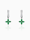Silver Emerald Green Flower Earrings