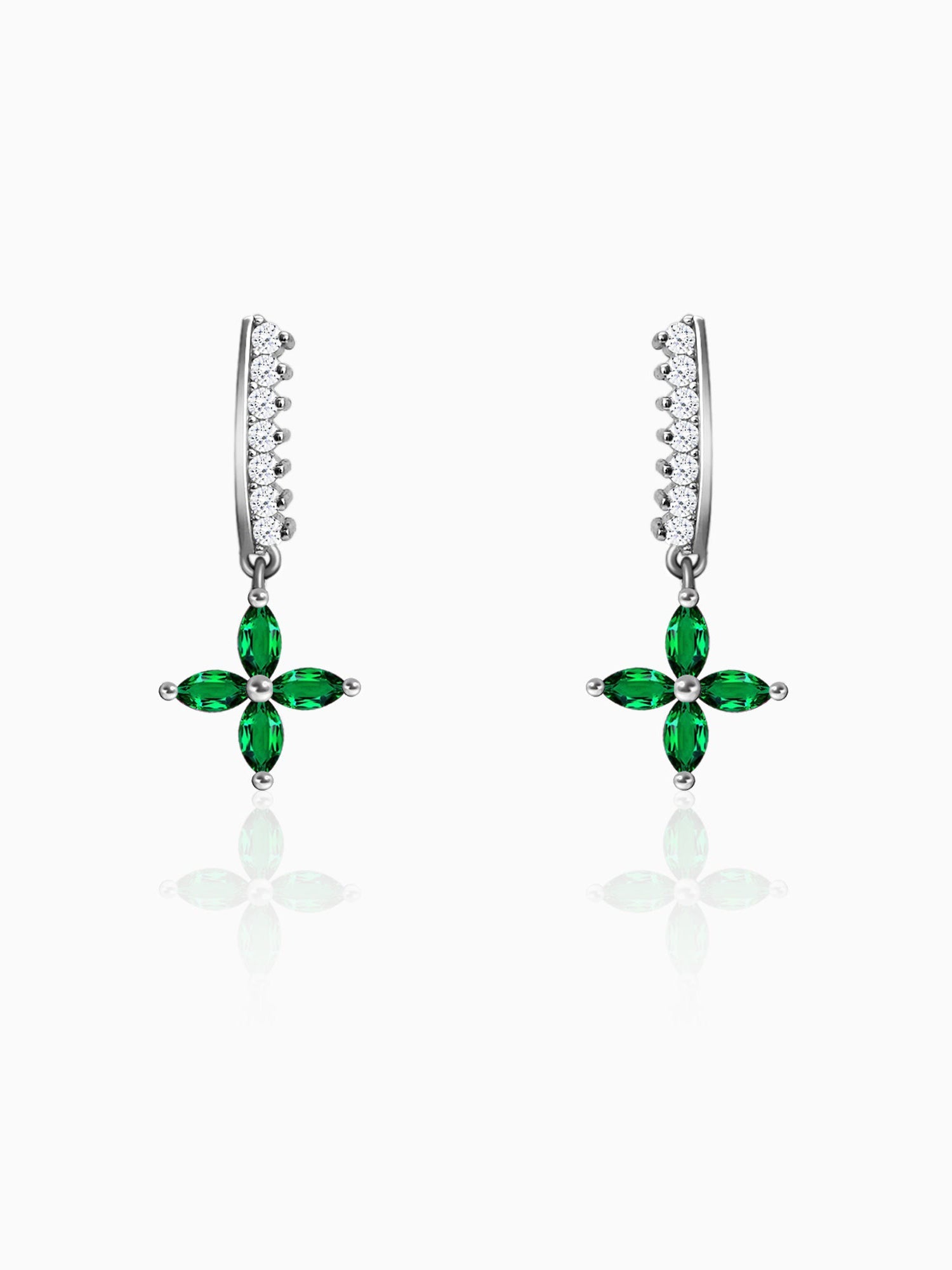 Silver Emerald Green Flower Earrings
