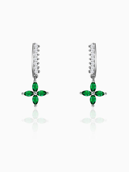 Silver Emerald Green Flower Earrings